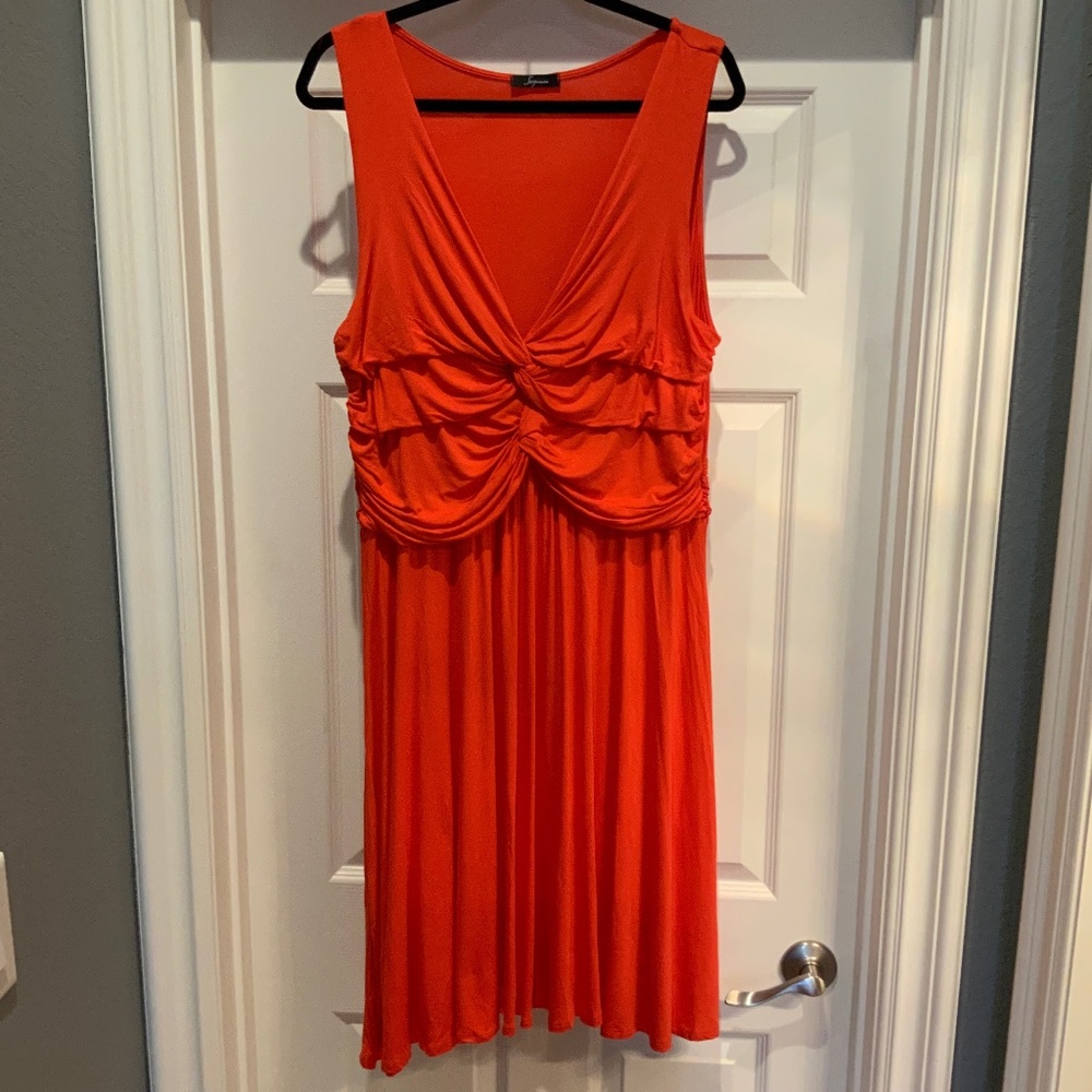 SOPRANO RUCHED DRAPED ORANGE DRESS, SLEEVELESS STUNNER, SIZE 2X
